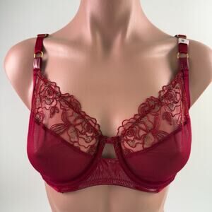 Victoria’s Secret Very Sexy Floral Embroidered Unlined Demi Bra Red 34D NWT